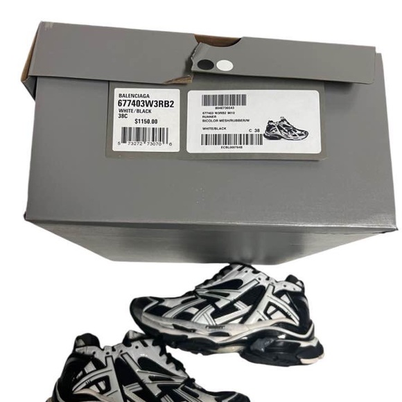 Balenciaga Runner Track Sneakers Low White Blabk Size 8 - Picture 5 of 11